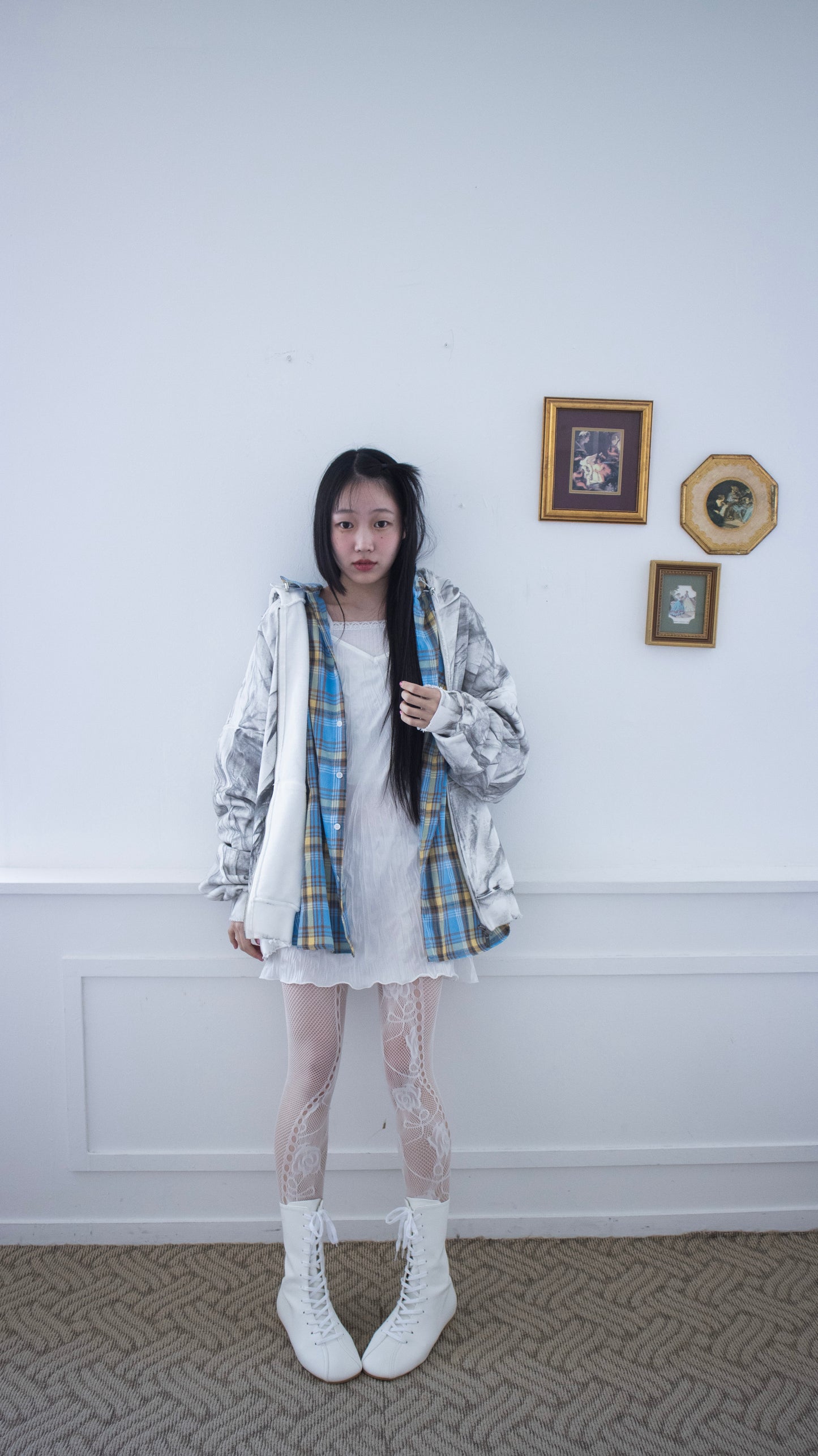 Boyfriend check hoodie shirts (skyblue)