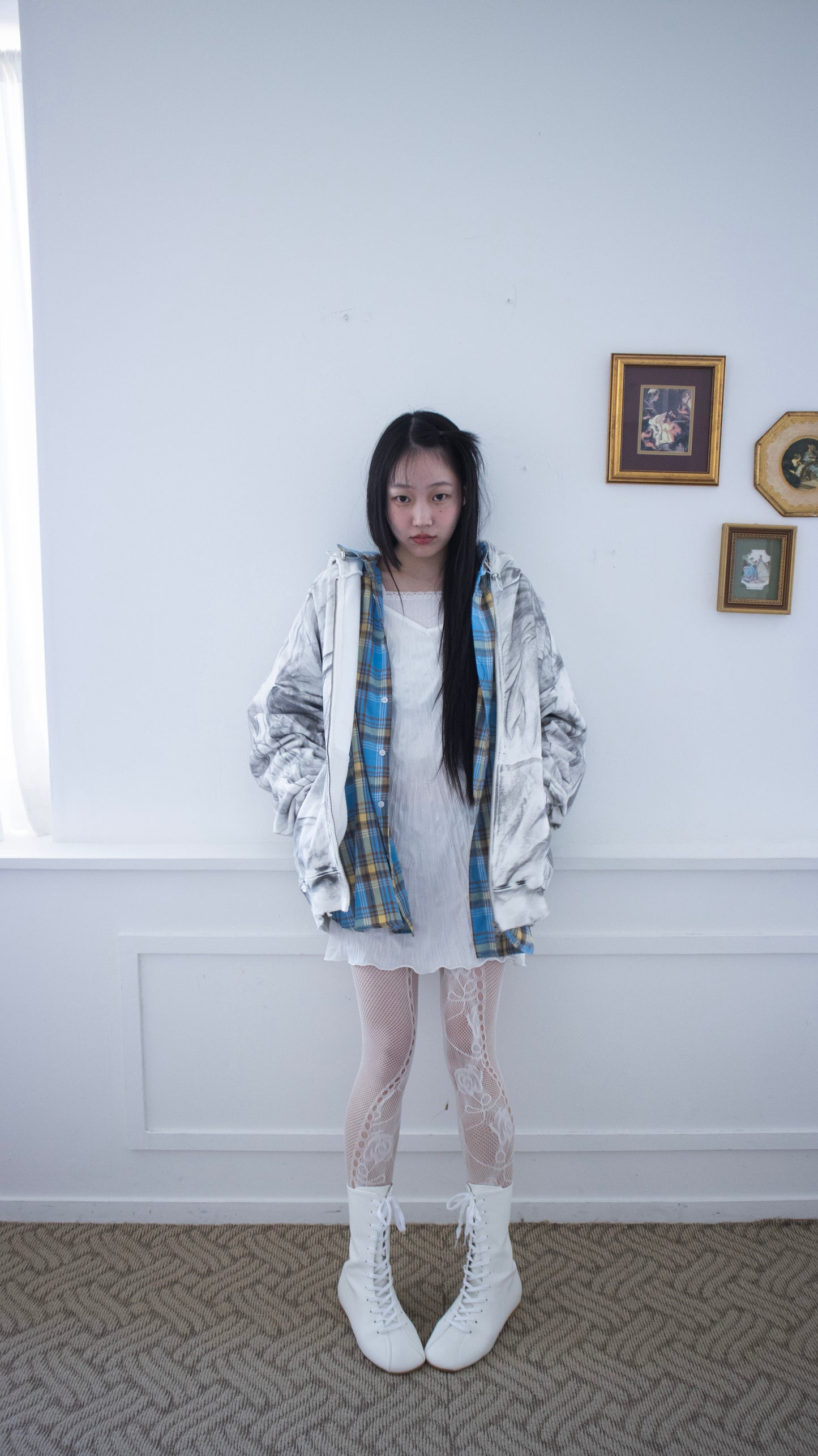 Boyfriend check hoodie shirts (skyblue)