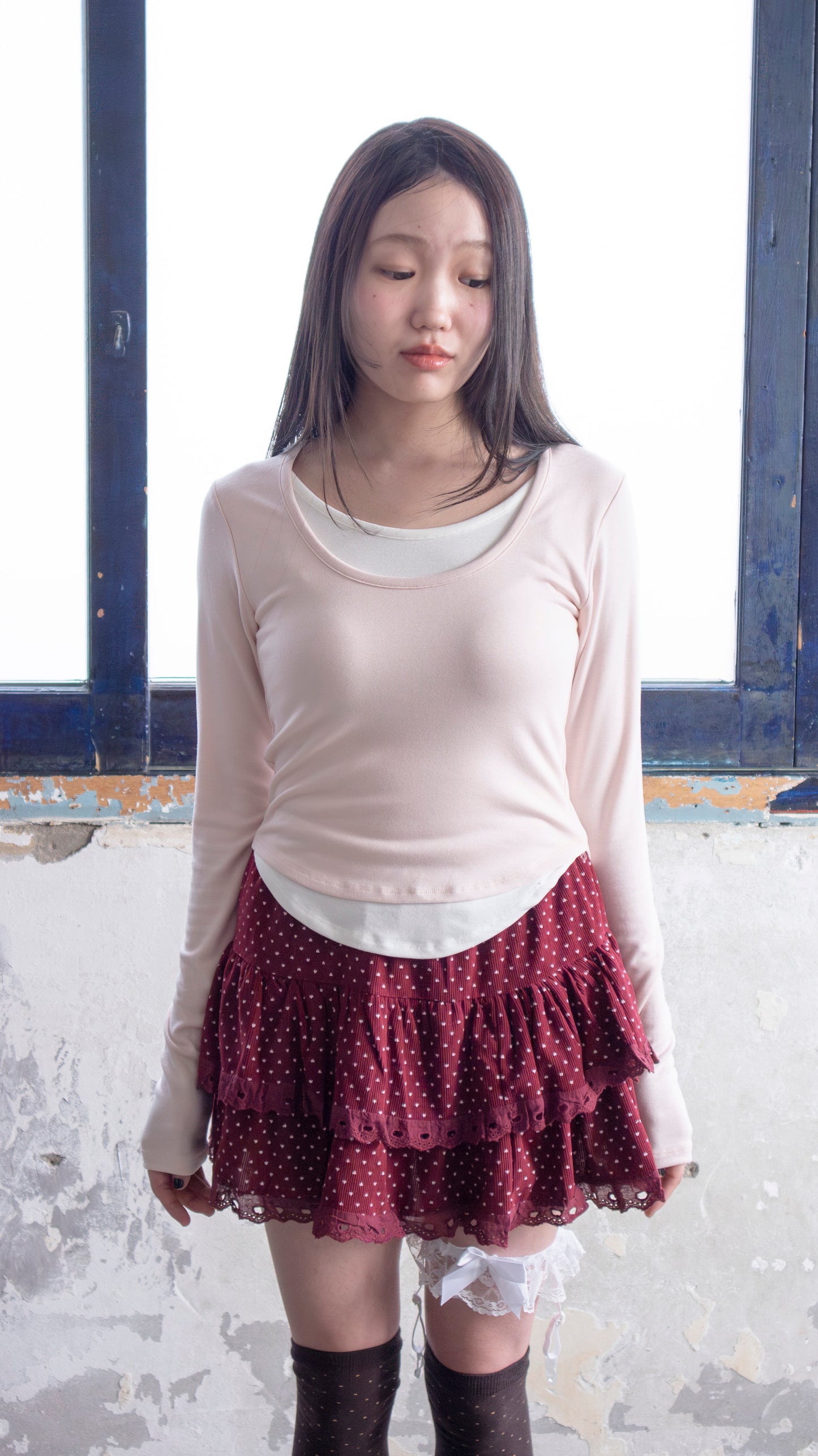 Layered round cropped top (pink)