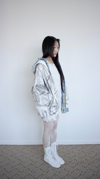 Boyfriend check hoodie shirts (skyblue)