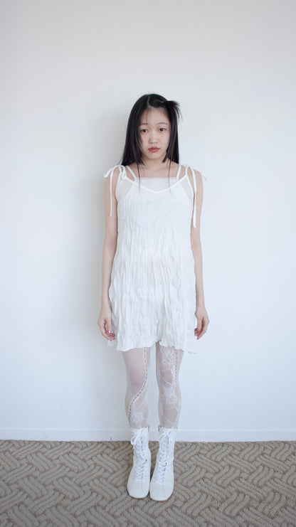 Crease tie slip dress (white)