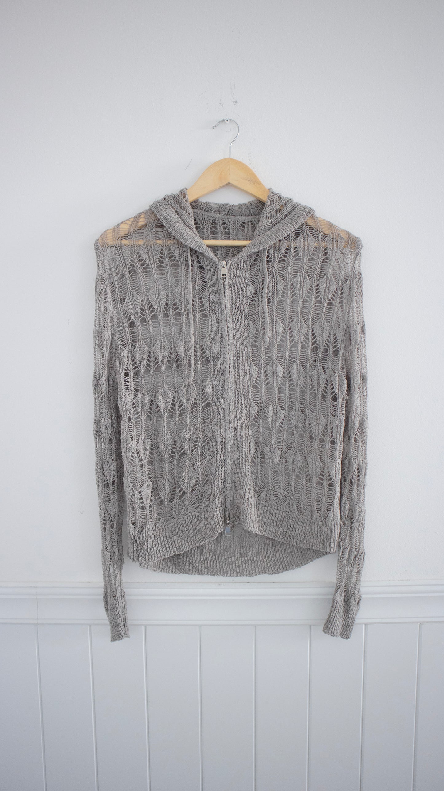 Gray crochet hoodie zip-up