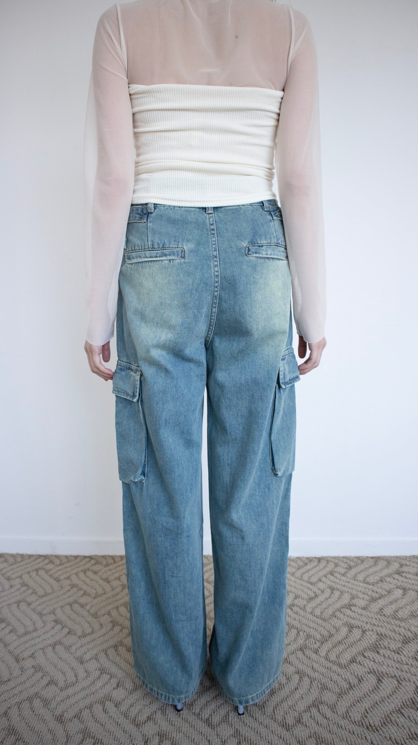 Pond washed cargo denim