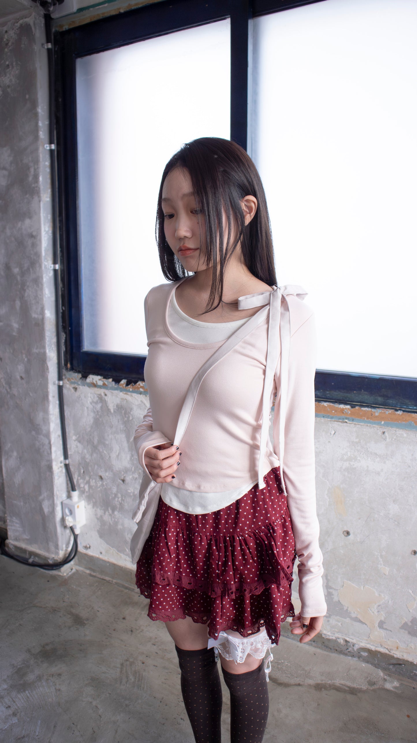 Layered round cropped top (pink)