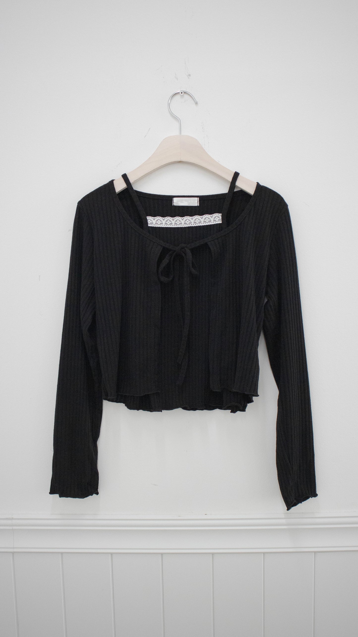 Layered ribbon cardigan set (black)