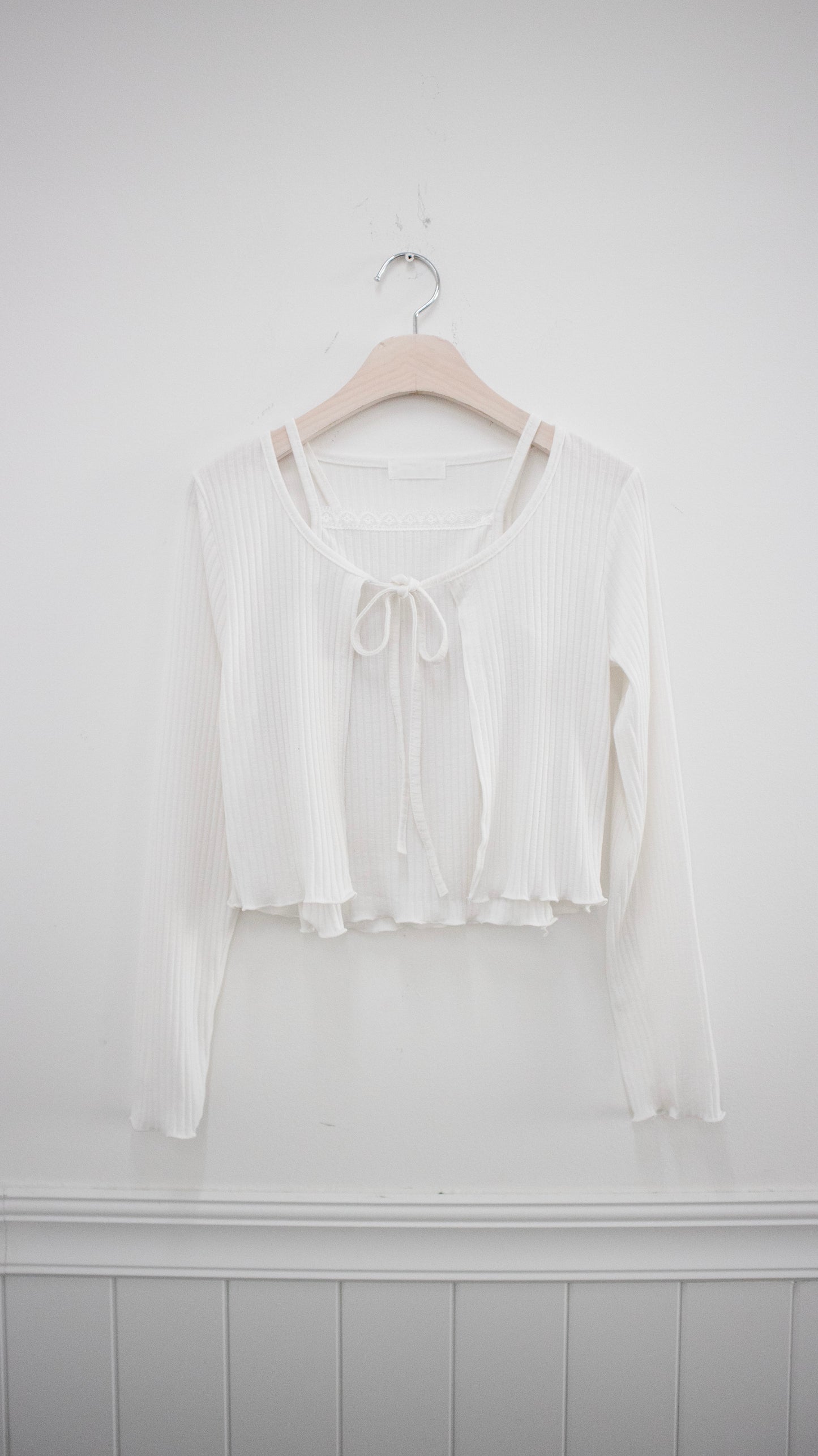 Layered ribbon cardigan set (white)