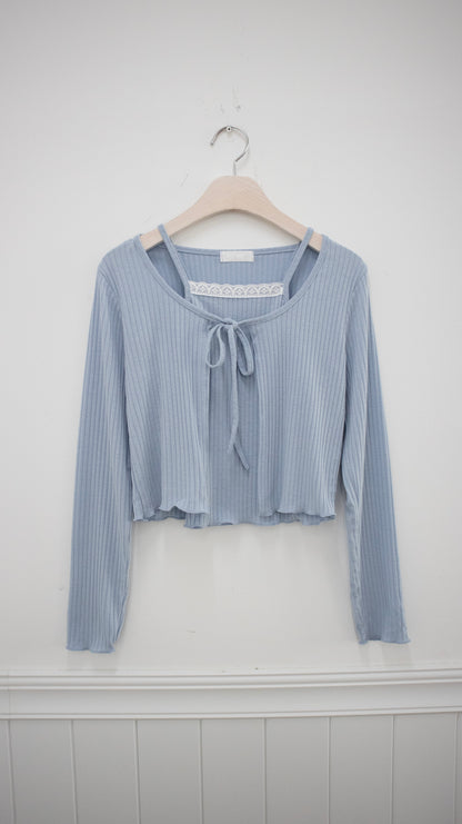 Layered ribbon cardigan set (sky blue)