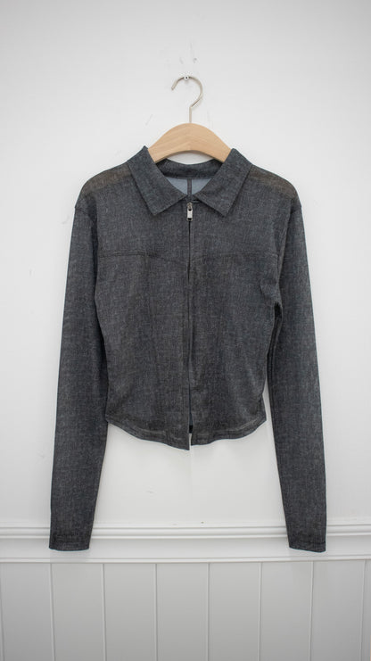 Sheer denim zip-up (charcoal gray)