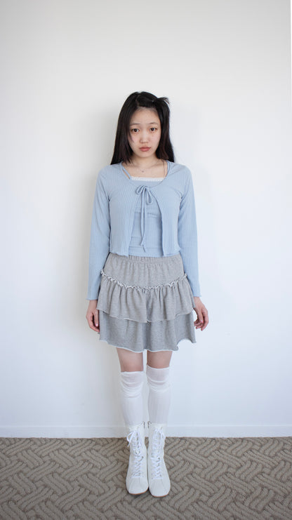 Layered ribbon cardigan set (sky blue)