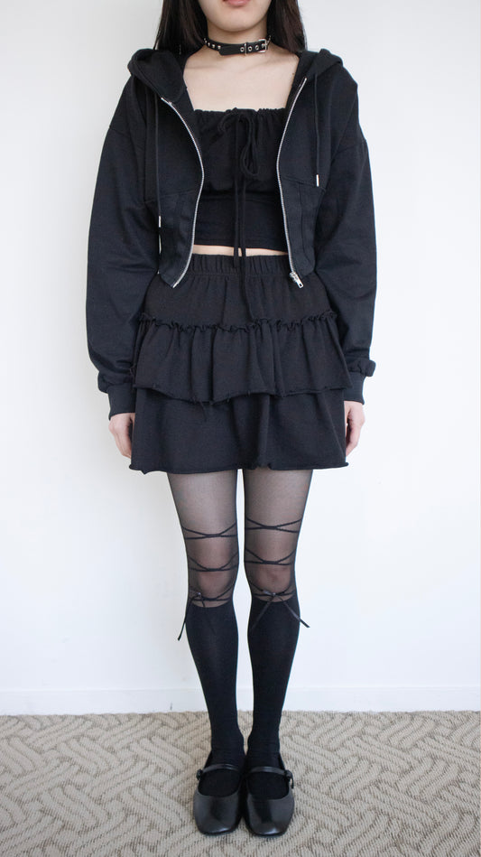 Frill sweat skirt (black)