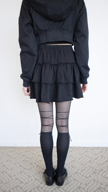 Ribbon knee-high tights (black)