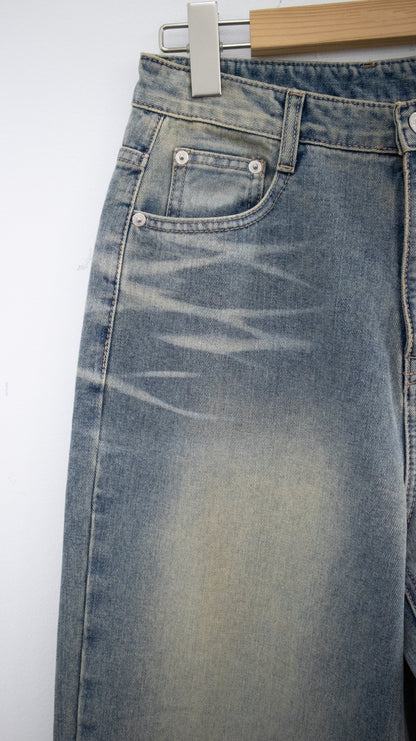 Whiskers straight denim pants (washed blue)