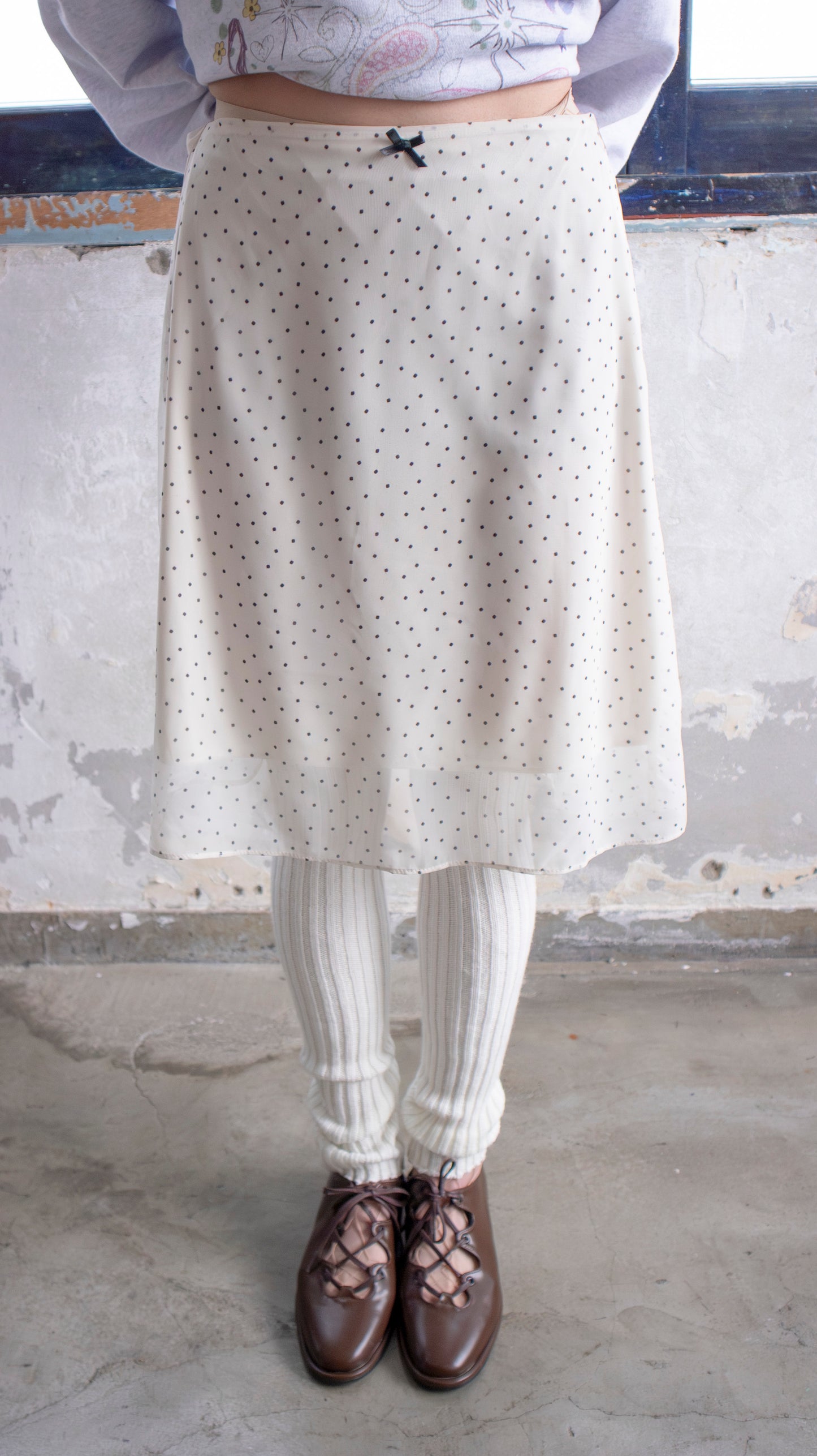 Dot chiffon midi skirt (ivory)