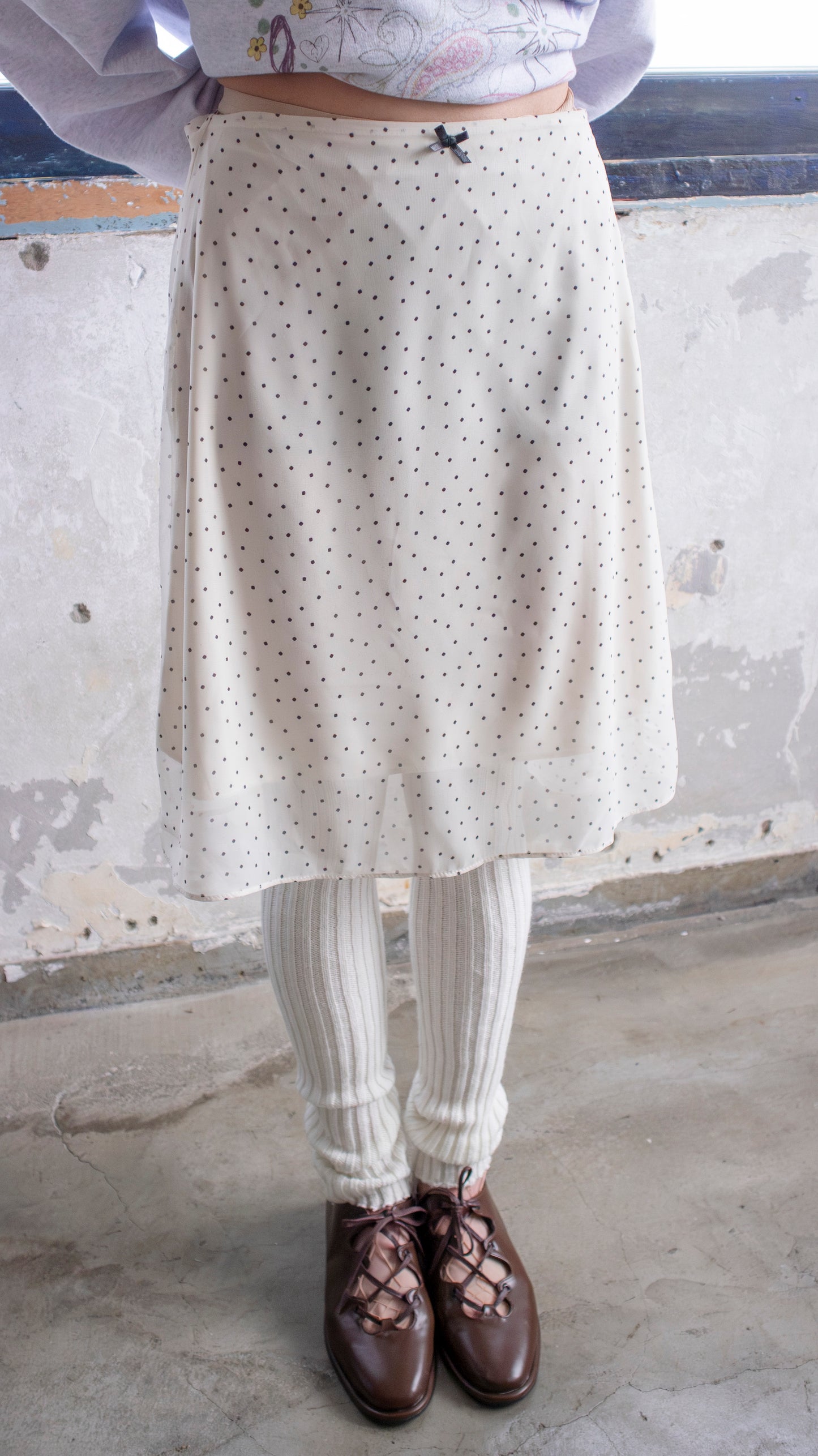 Dot chiffon midi skirt (ivory)