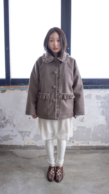 Frill button midi coat (brown)