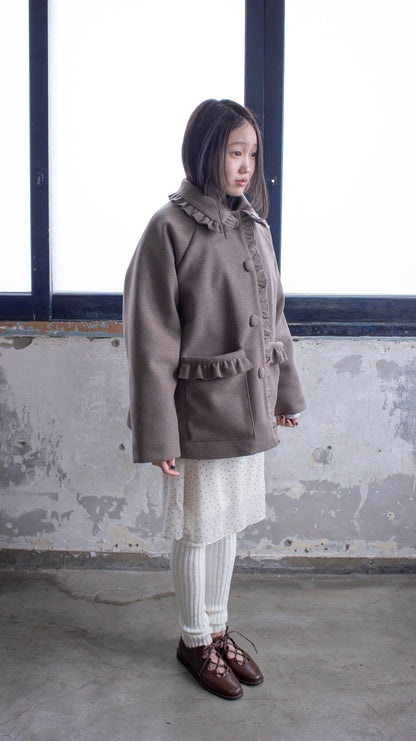 Frill button midi coat (brown)