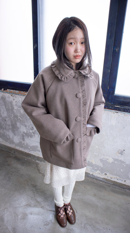 Frill button midi coat (brown)