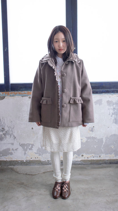 Frill button midi coat (brown)