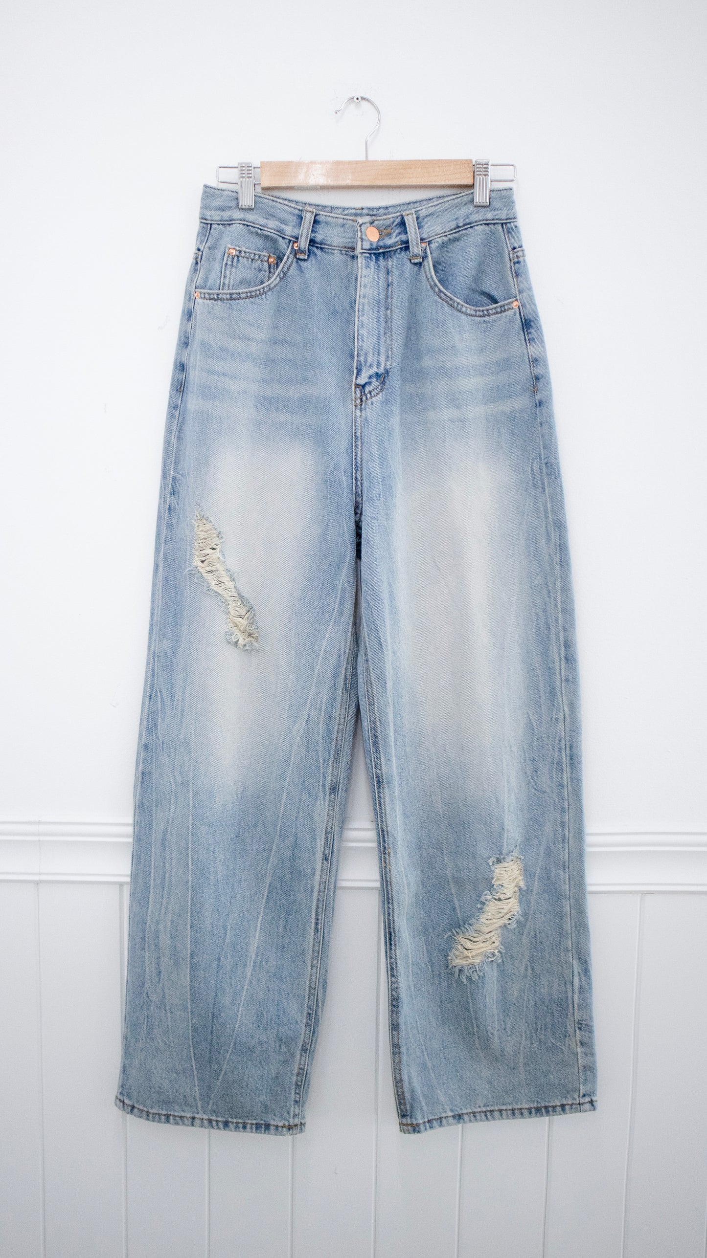 Damage wide denim pants