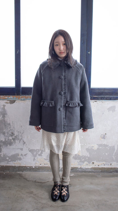 Frill button midi coat (gray)