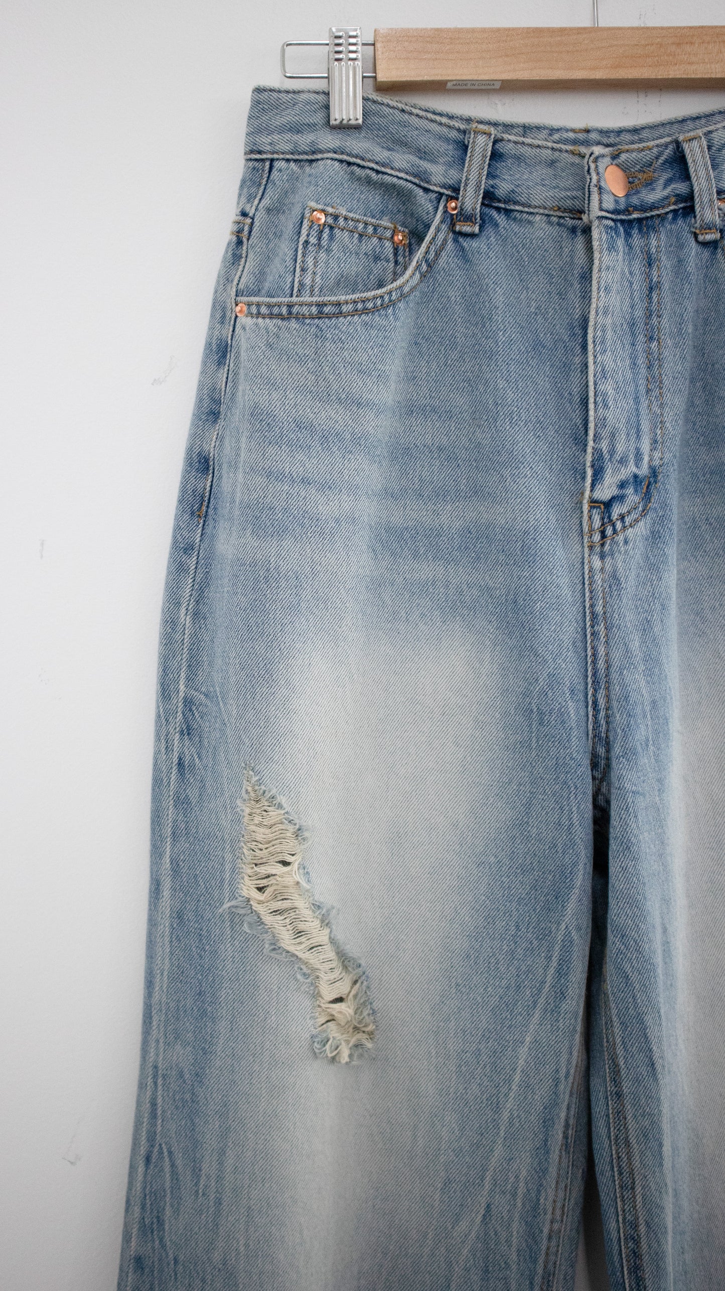 Damage wide denim pants