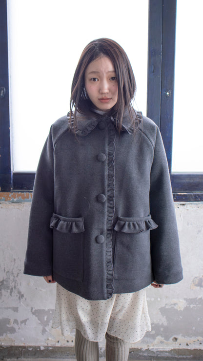 Frill button midi coat (gray)