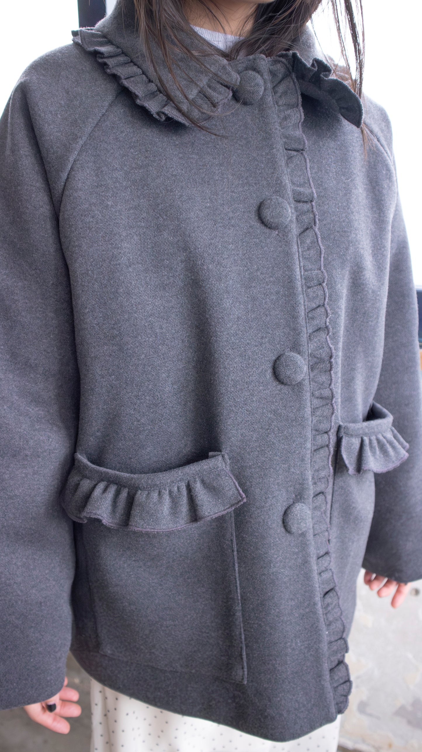 Frill button midi coat (gray)