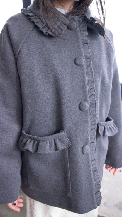 Frill button midi coat (gray)