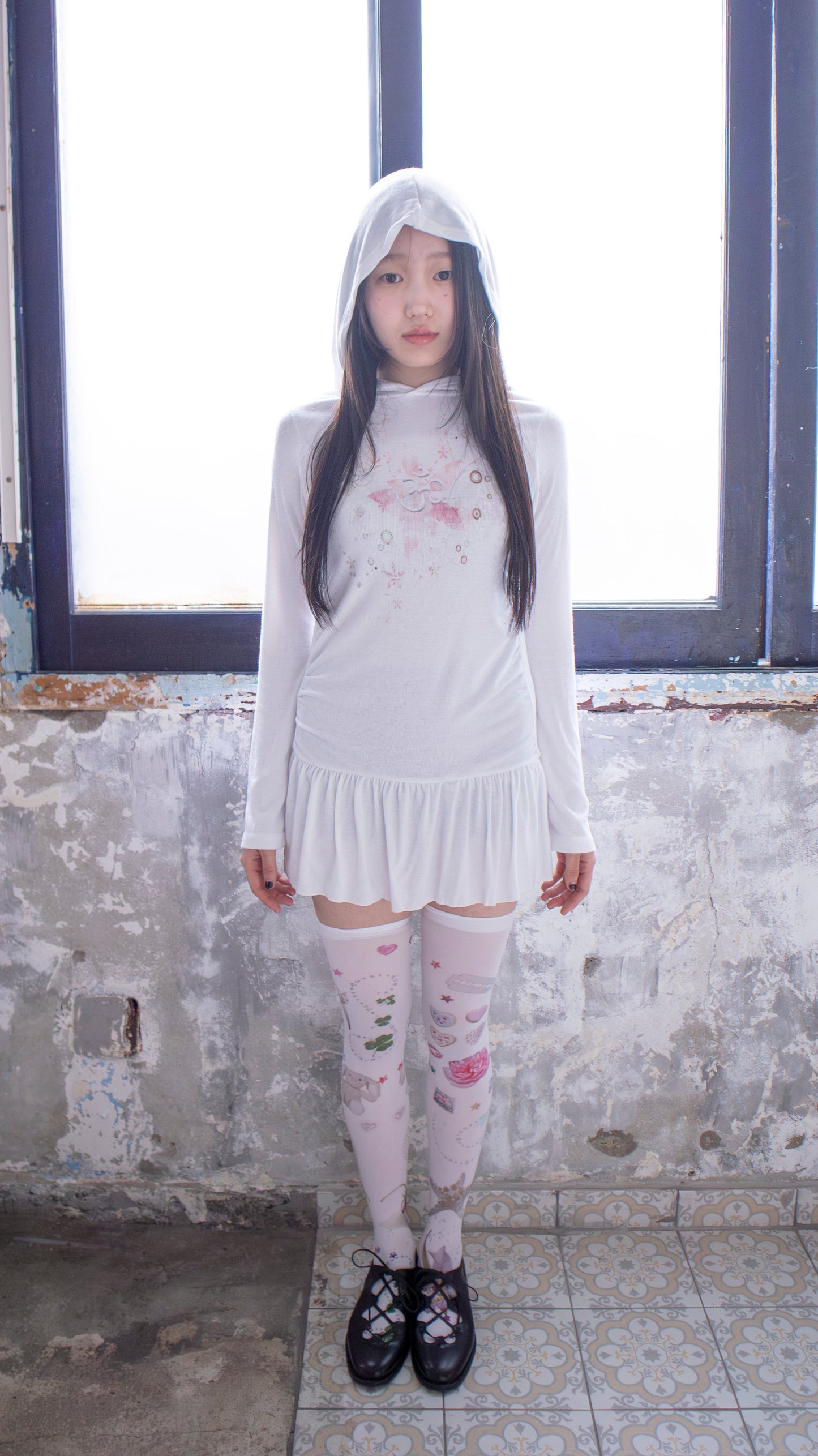 193 Chakra hoodie dress (white)