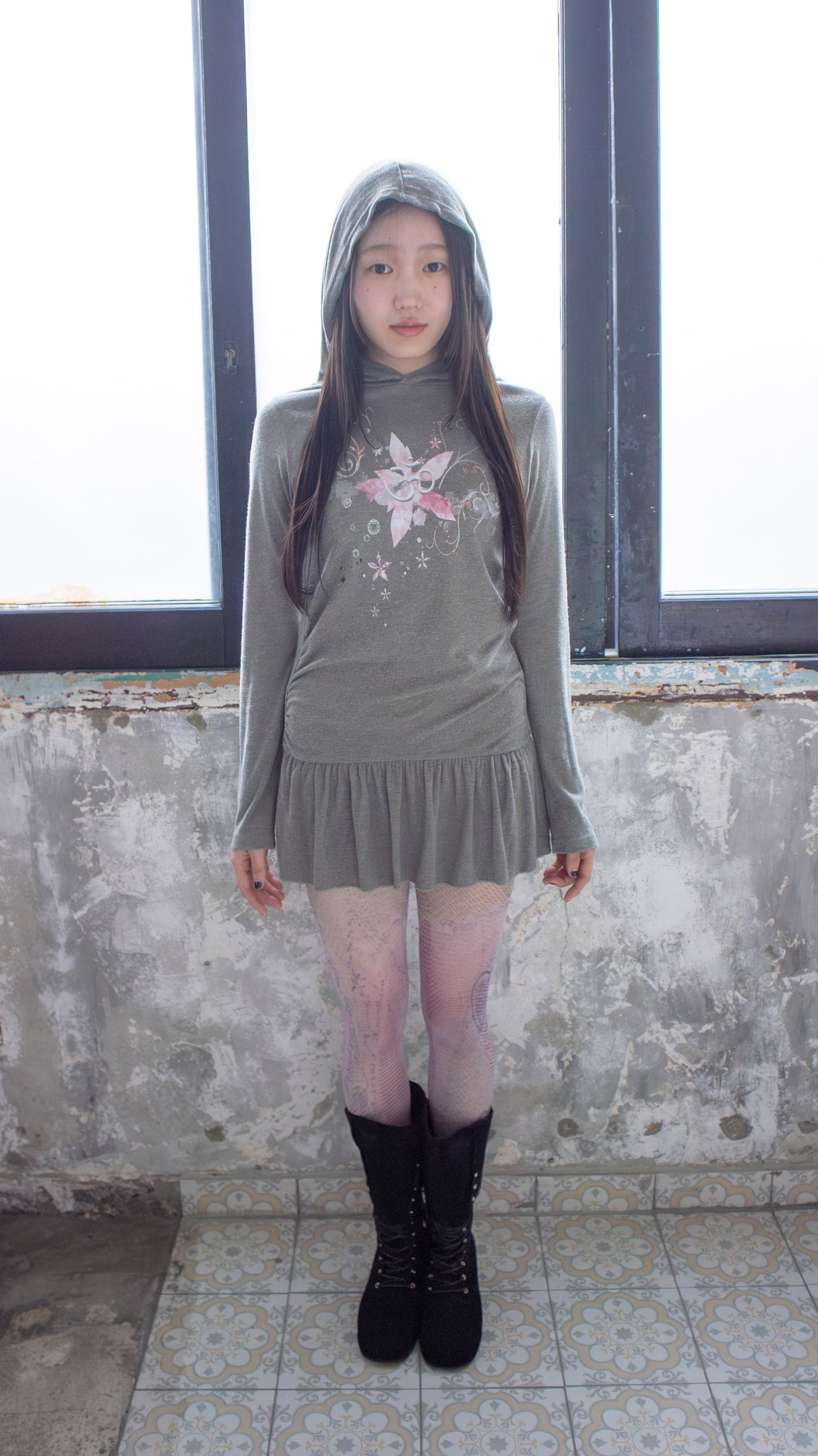 193 Chakra hoodie dress (khaki gray)