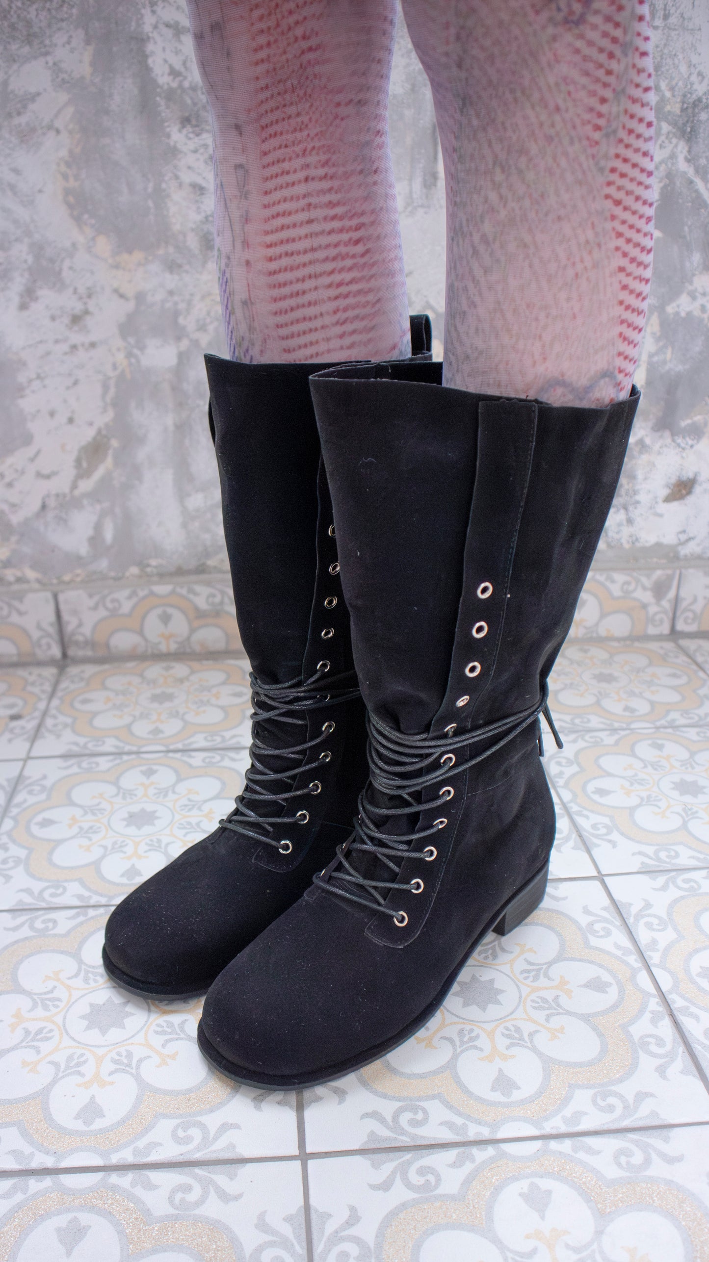 Foldover 2-way suede boots (black)