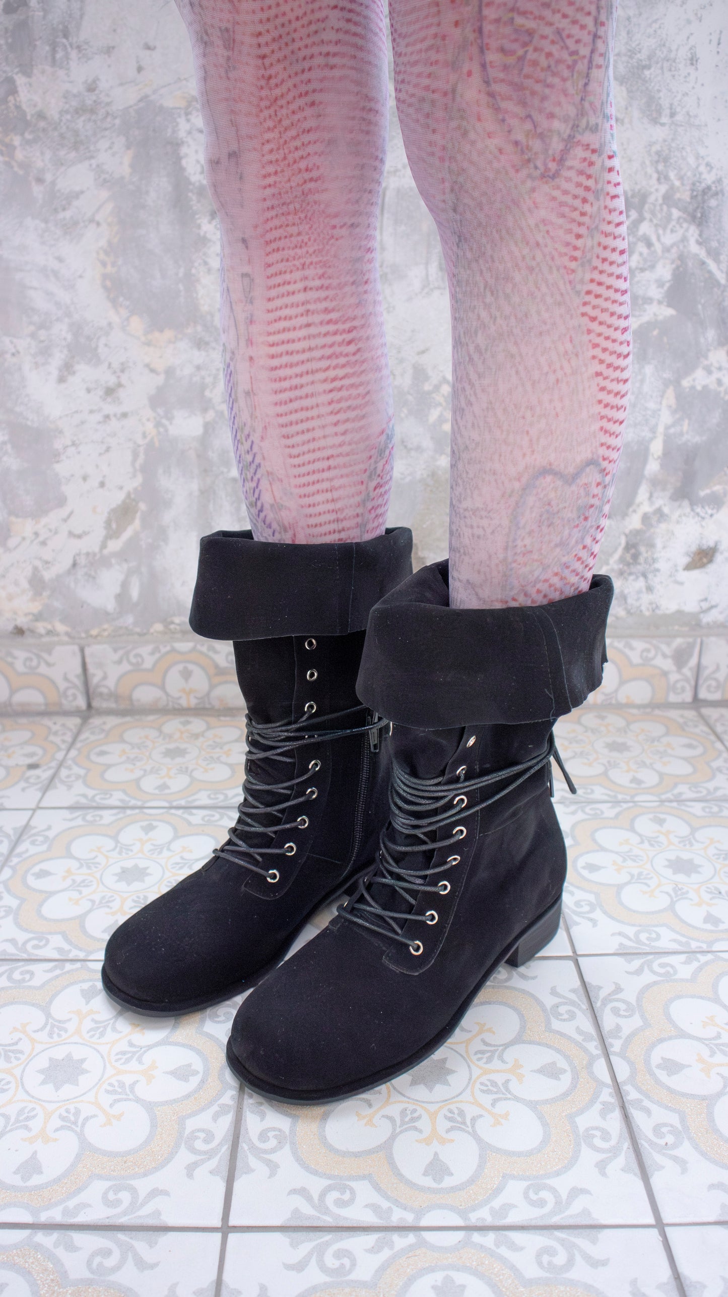 Foldover 2-way suede boots (black)