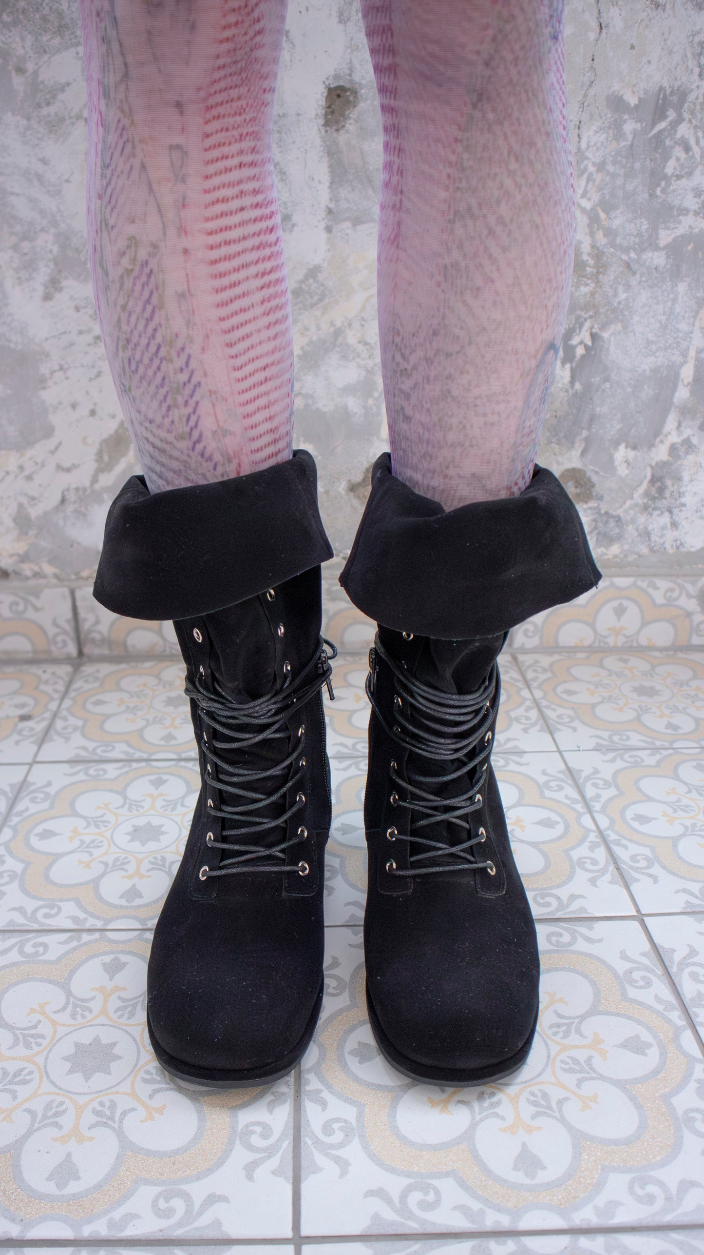 Foldover 2-way suede boots (black)