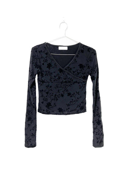 Flocked flower L/S Tee (black)