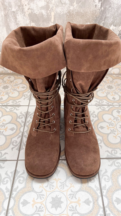 Foldover 2-way suede boots (brown)