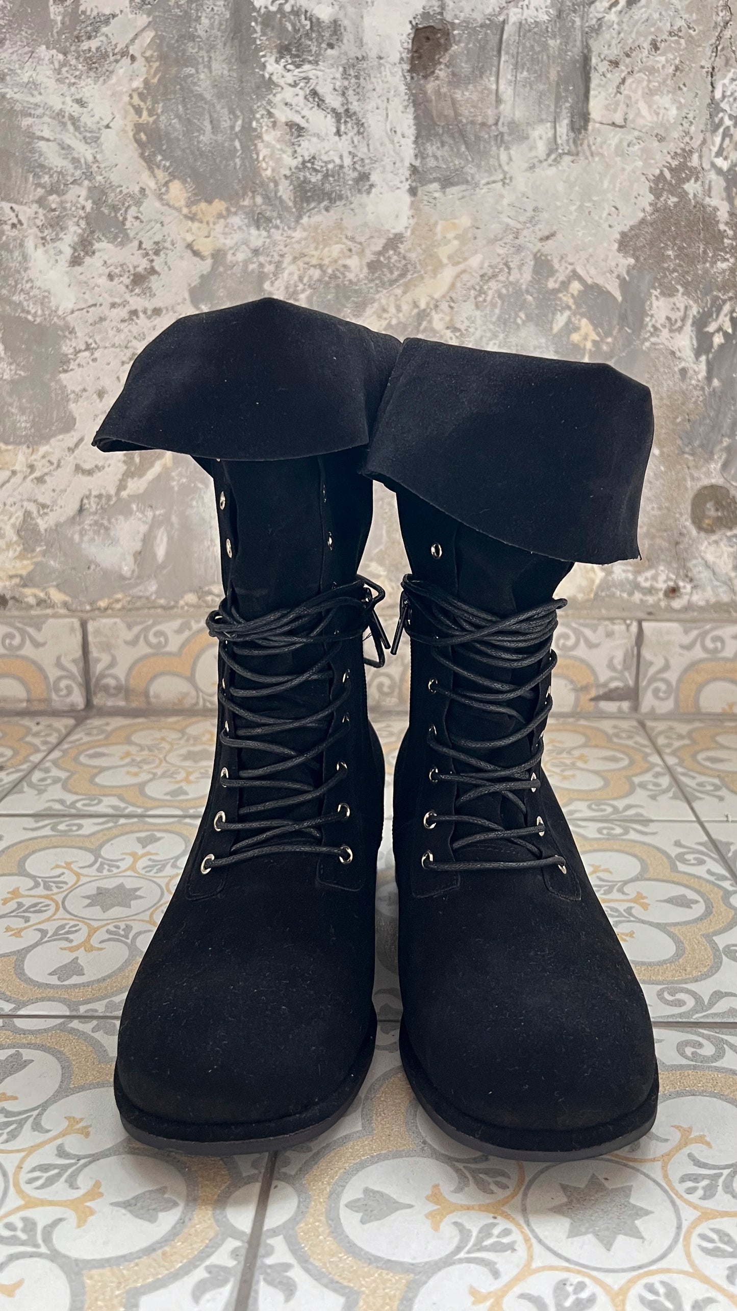 Foldover 2-way suede boots (black)