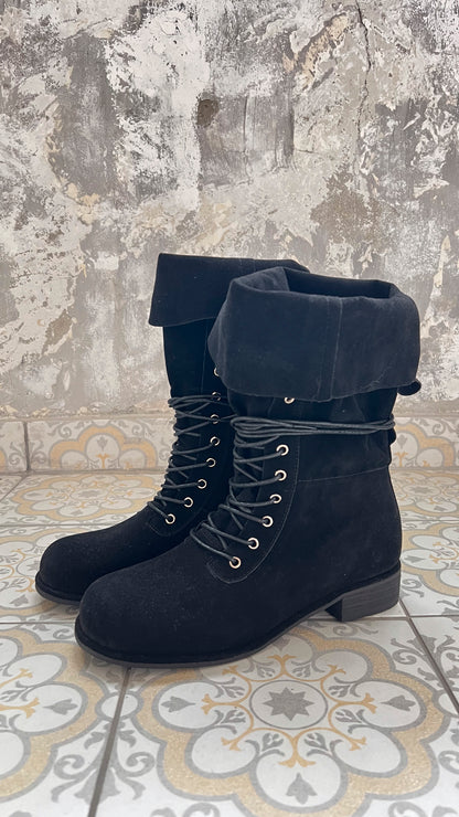 Foldover 2-way suede boots (black)