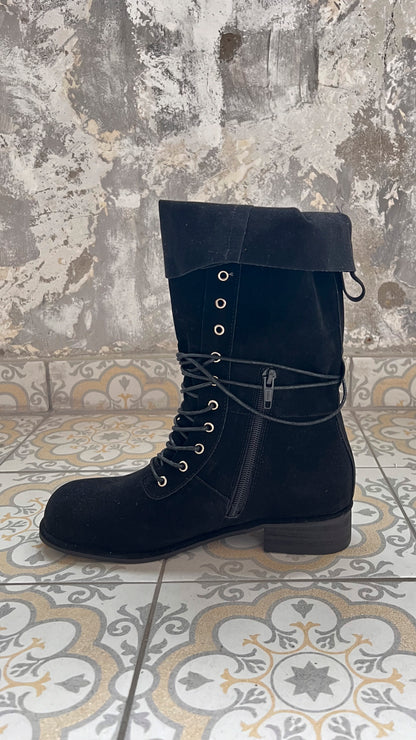 Foldover 2-way suede boots (black)