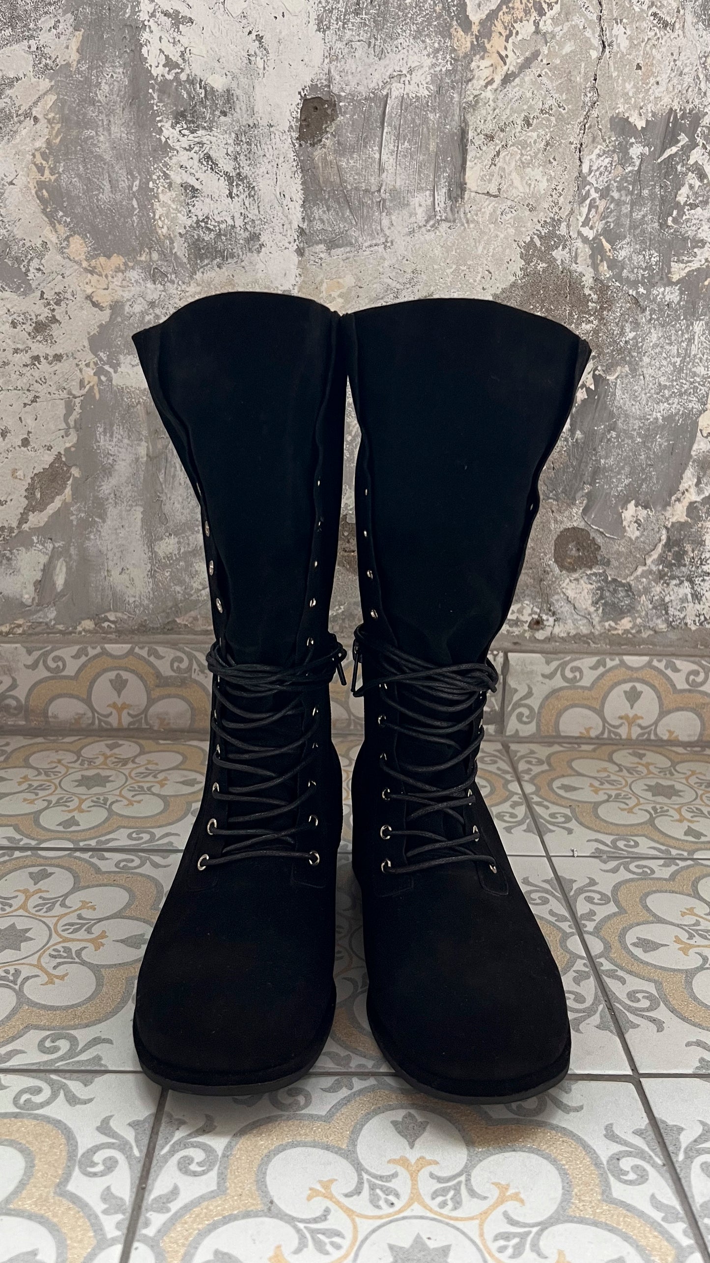 Foldover 2-way suede boots (black)