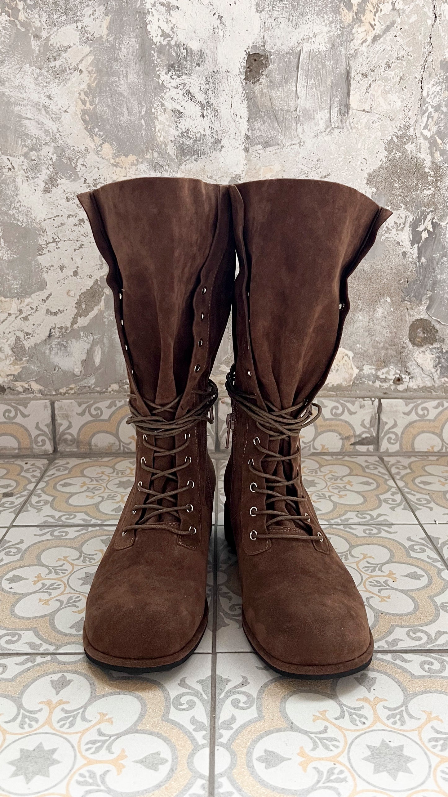 Foldover 2-way suede boots (brown)