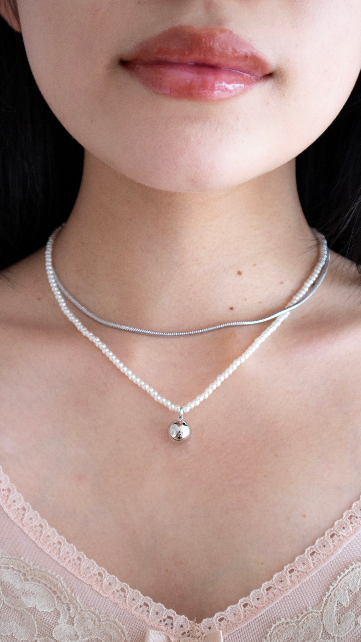 Layered silver ball necklace