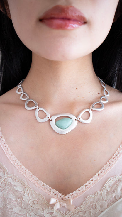 Ring green stone necklace