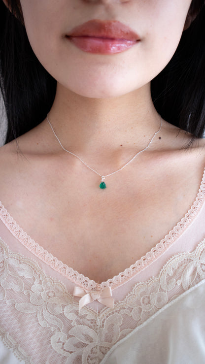 (925 silver) Green stone necklace