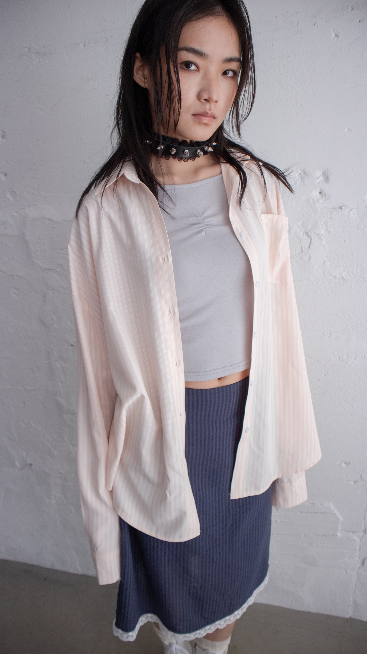 Peach stripe poplin shirt