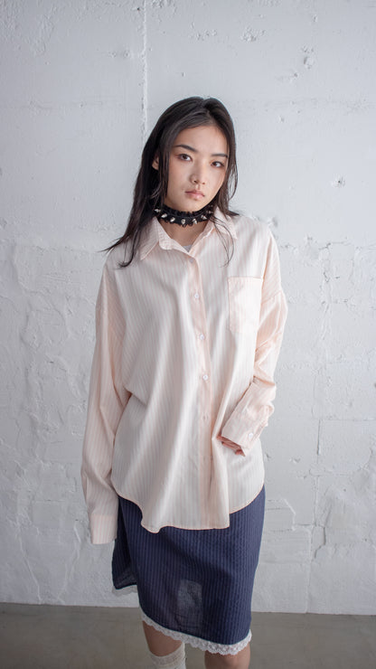 Peach stripe poplin shirt