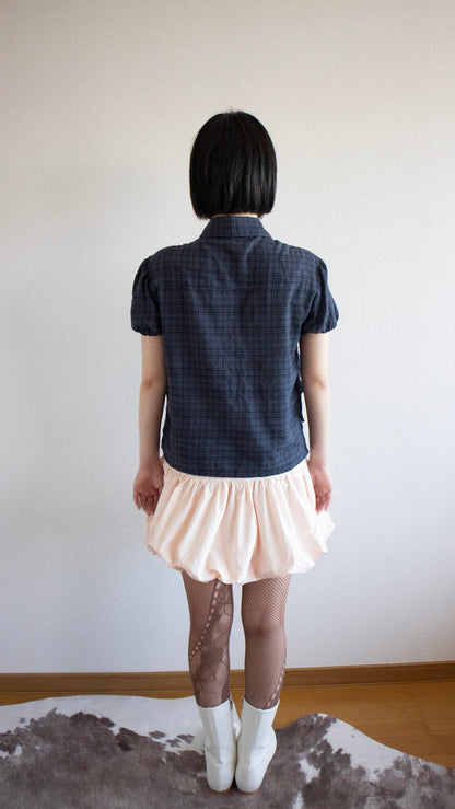 Ribbon puff check shirts (navy)