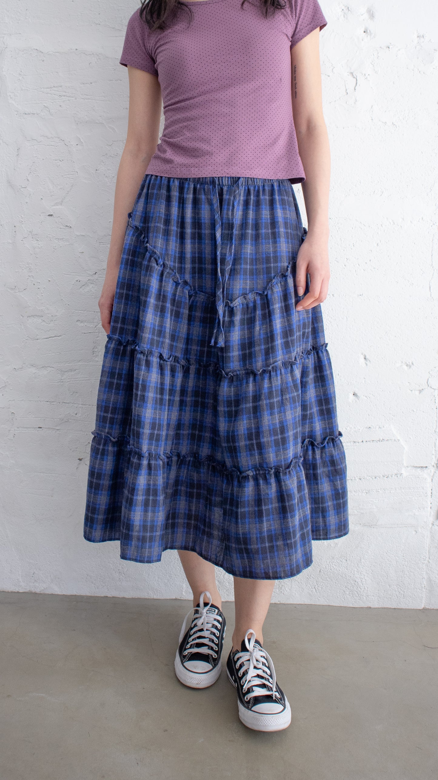 Bibi check long skirt