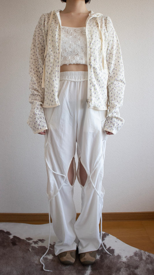 String hole nylon pants (white)