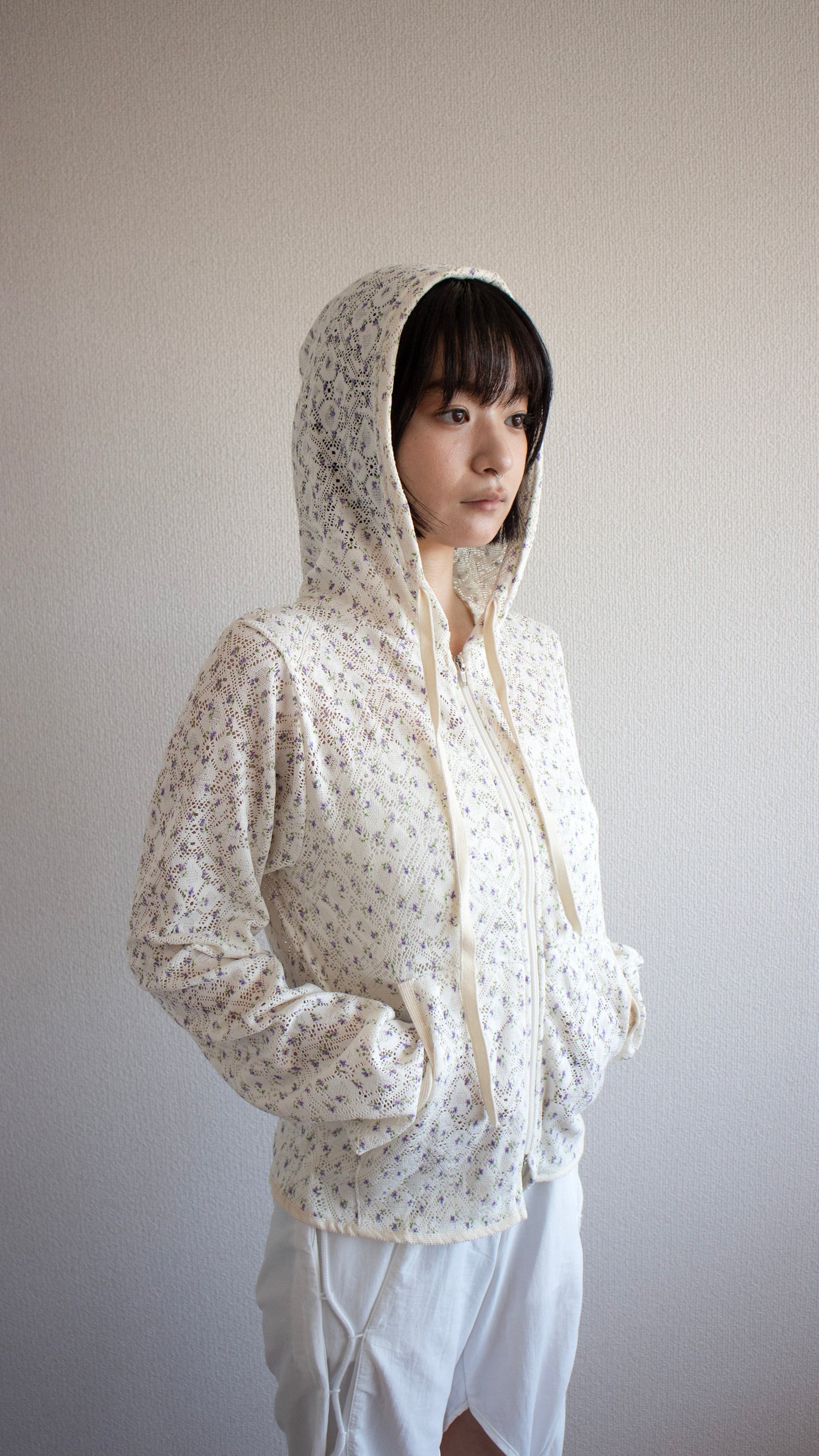 Eyelet flower zip hoodie