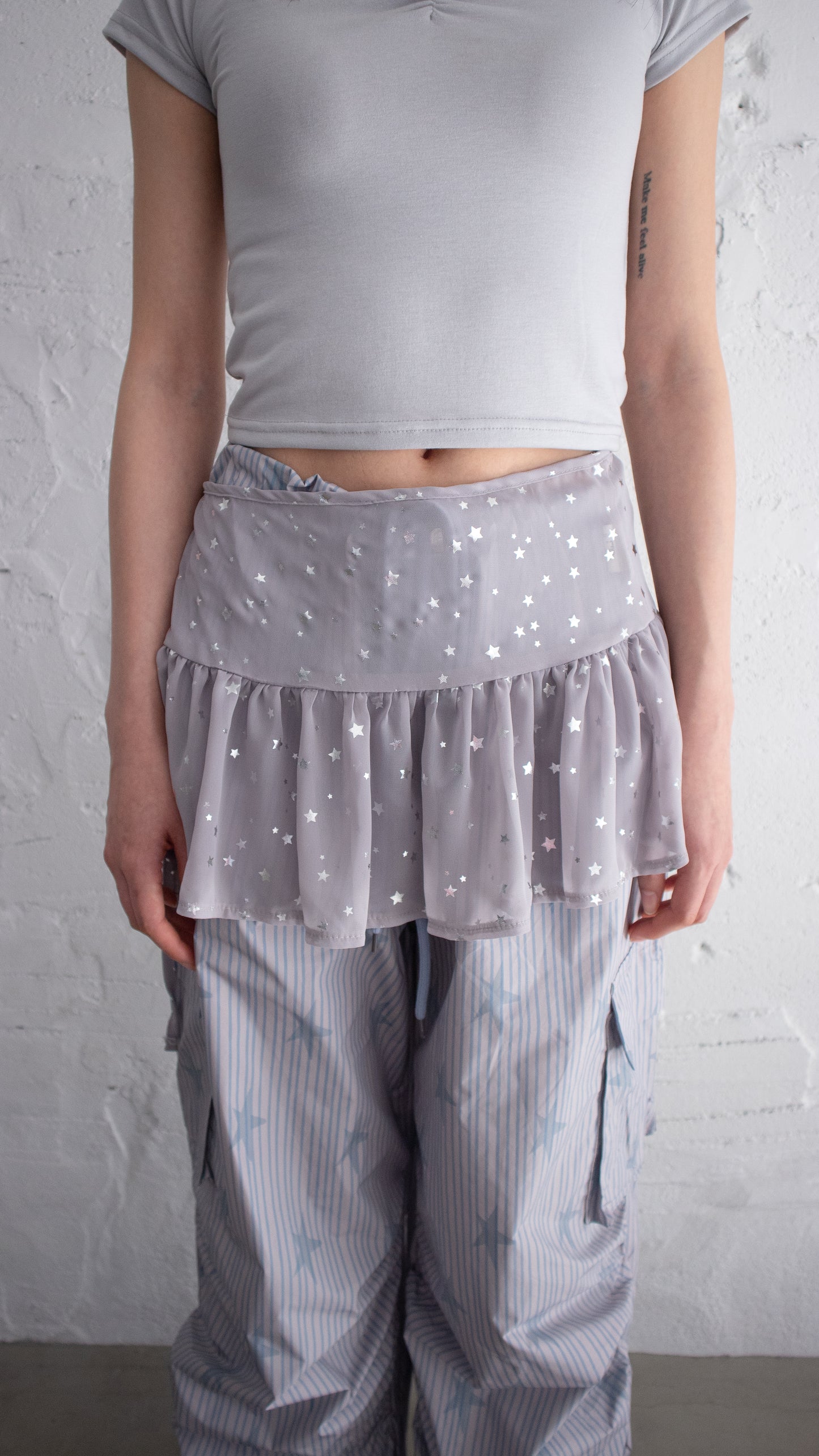 Shiny star layered skirt (gray)